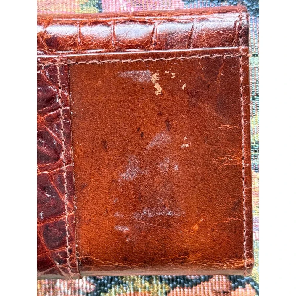 Vintage Buxton Brown Full Grain Leather Cowhide Organizer Wallet Croc Embossed